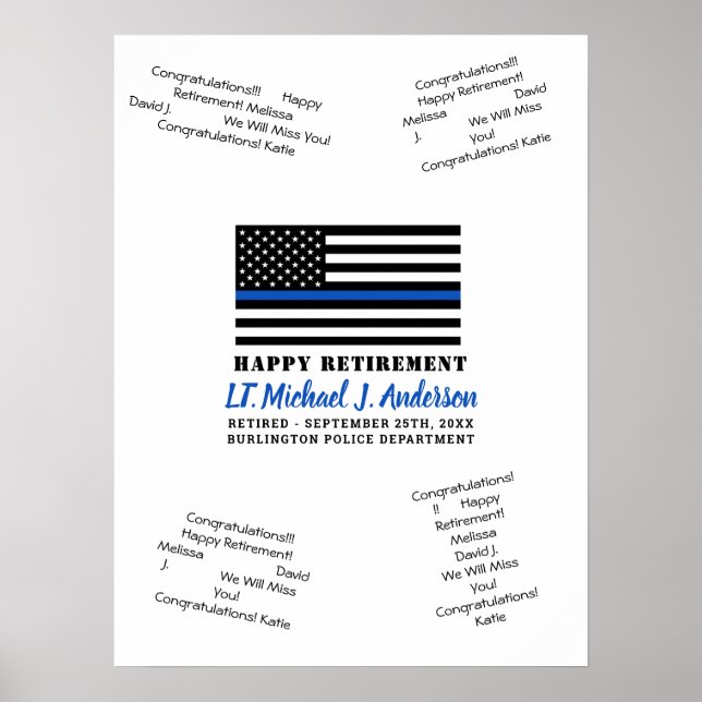 Thin Blue Line Police Retirement Guest Book Poster (Front)