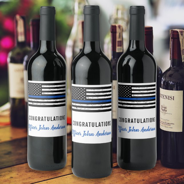 Thin Blue Line Police Retirement Law Enforcement Wine Label (Creator Uploaded)