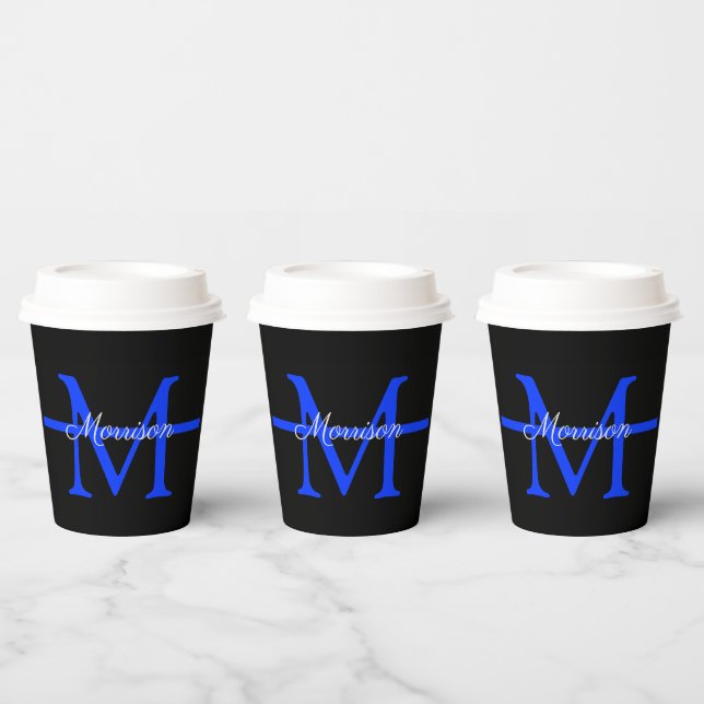 Thin Blue Line Police Retirement Party Monogram Paper Cups (Multi)