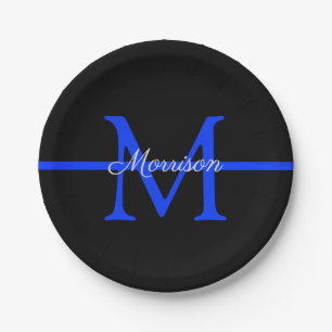 Thin Blue Line Police Retirement Party Monogram Paper Plate