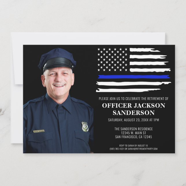 Thin Blue Line Police Retirement Party Photo Invitation (Front)