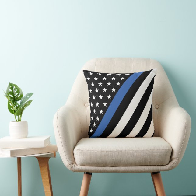 Thin Blue Line Police Stars and Stripes Throw Pill Cushion (Chair)