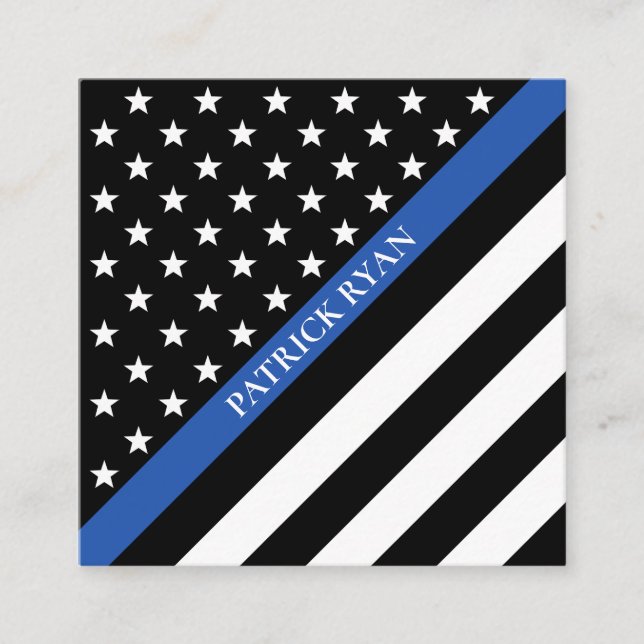 Thin Blue Line Police Stars & Stripes Flag Square Business Card (Front)