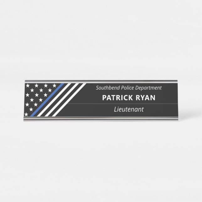Thin Blue Line Police Stars Stripes Monogram Desk Name Plate (Front)