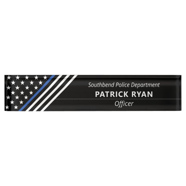 Thin Blue Line Police Stars Stripes Monogram Nameplate (Front)