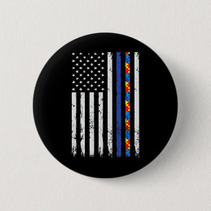 Thin Blue Line Police Support Autism 4th July Mum 6 Cm Round Badge