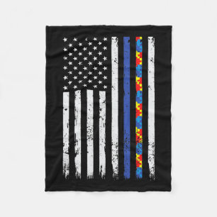 Thin Blue Line Police Support Autism 4th July Mum  Fleece Blanket