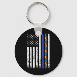 Thin Blue Line Police Support Autism 4th July Mum  Key Ring