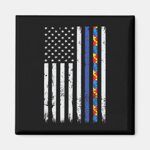 Thin Blue Line Police Support Autism 4th July Mum Magnet