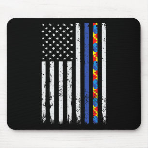 Thin Blue Line Police Support Autism 4th July Mum  Mouse Mat
