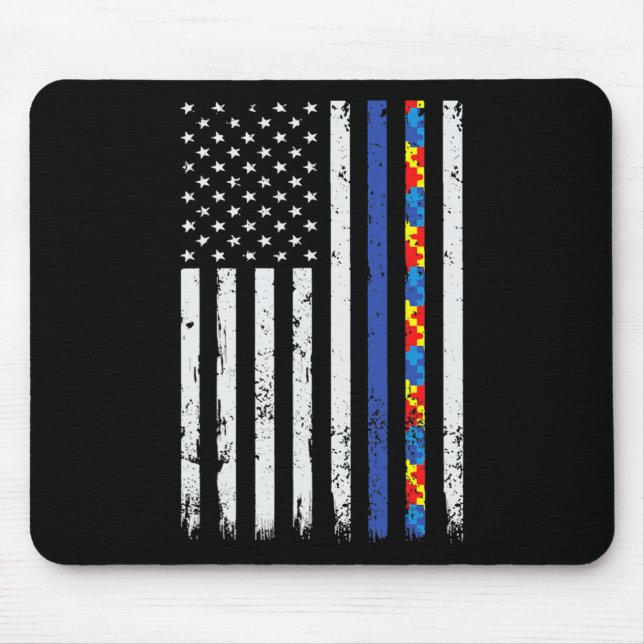 Thin Blue Line Police Support Autism 4th July Mum  Mouse Mat (Front)