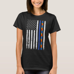 Thin Blue Line Police Support Autism 4th July Mum T-Shirt