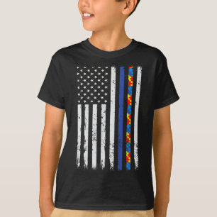 Thin Blue Line Police Support Autism 4th July Mum T-Shirt