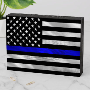 Thin Blue Line Police Support Flag Wooden Box Sign