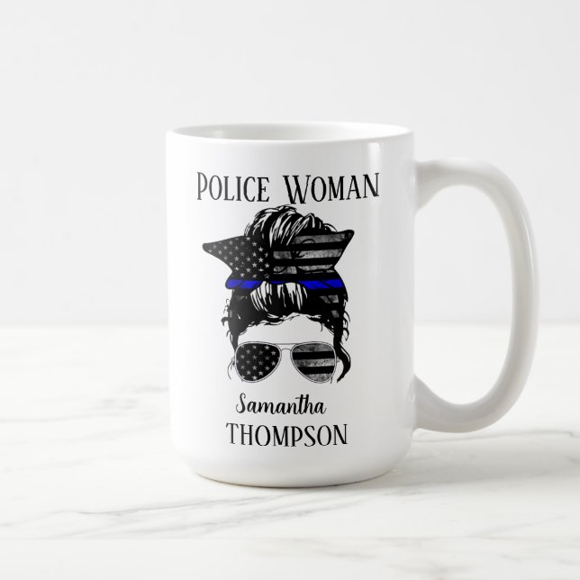  Thin Blue Line Police Woman Personalised Coffee Mug (Right)