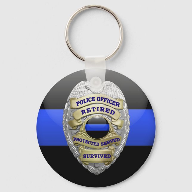 Thin Blue Line Retired Badge Key Ring (Front)