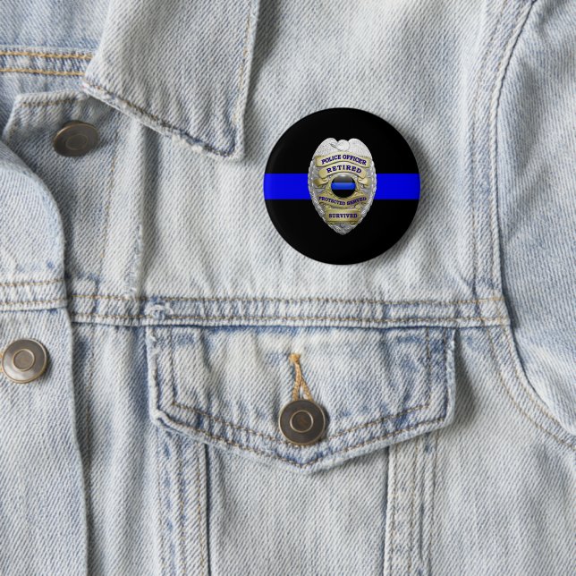 Thin Blue Line Retired Badge Medallion Button (In Situ)
