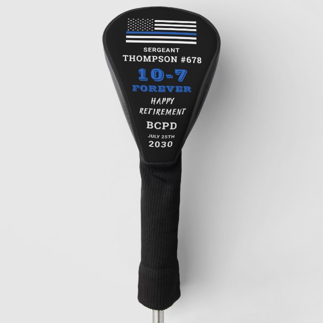 Thin Blue Line Retirement Gift Police Officer Golf Head Cover (Front)