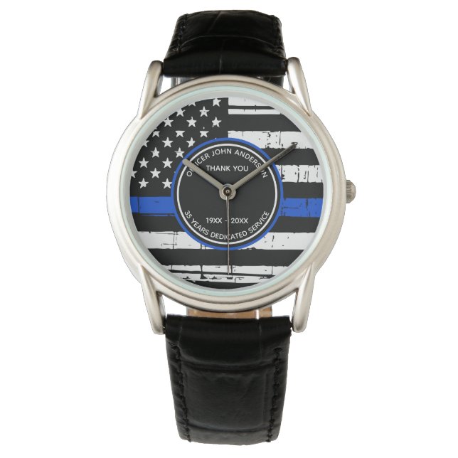 Thin Blue Line Retirement Gift Thank You Police Watch (Front)