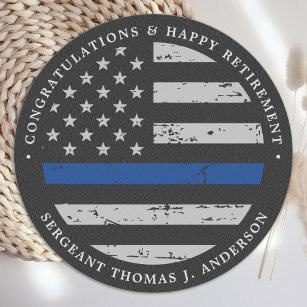 Thin Blue Line Retirement Police Congratulations Classic Round Sticker