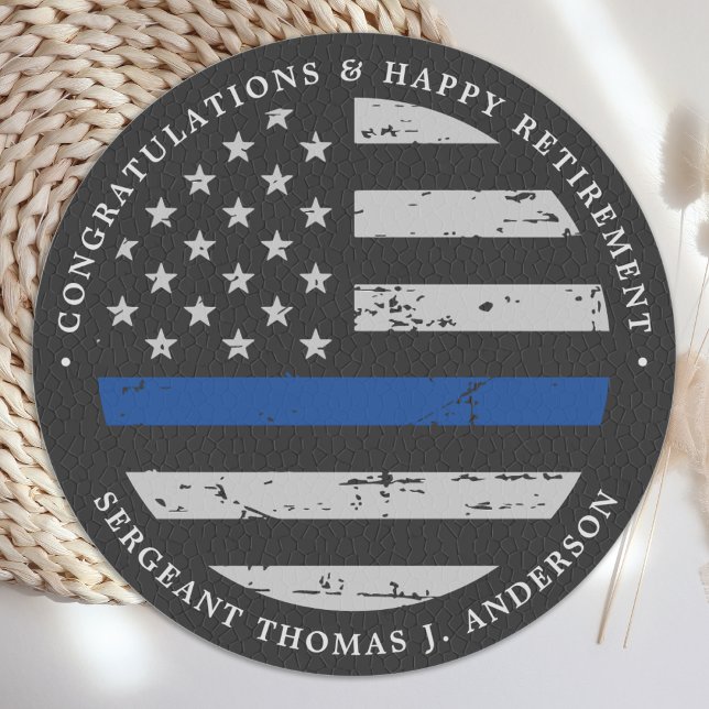 Thin Blue Line Retirement Police Congratulations Classic Round Sticker (Creator Uploaded)