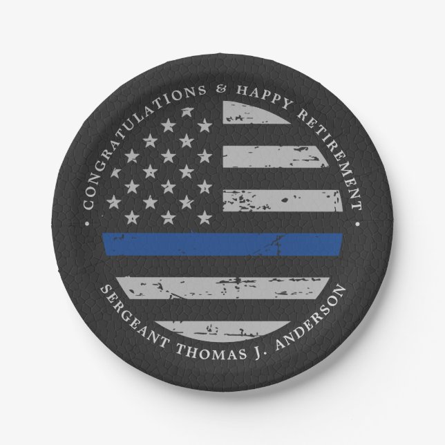 Thin Blue Line Retirement Police Congratulations Paper Plate (Front)
