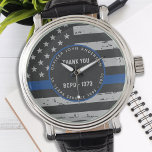 Thin Blue Line - Retirement - Thank You Police Watch<br><div class="desc">Celebrate and show your appreciation to an outstanding Police Officer with this Thin Blue Line Thank You Police Watch - American flag design in Police Flag colours , distressed design . Perfect for service awards and Police Retirement gifts . Personalise with name, years of service and service years. COPYRIGHT ©...</div>