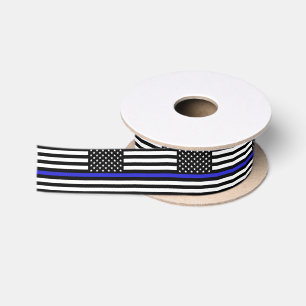 Thin Blue Line ribbon, American Flag police / USA Satin Ribbon