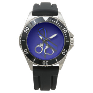 Thin Blue Line Ribbon Handcuffs Watch