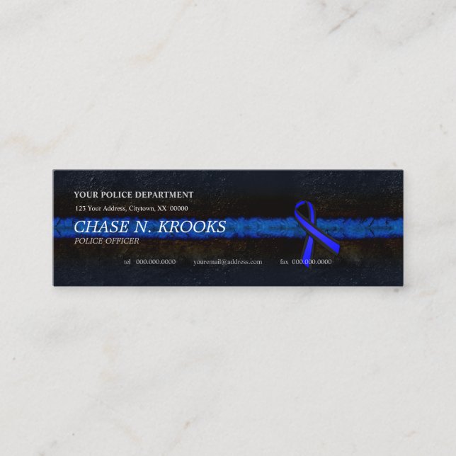 Thin Blue Line Ribbon Police Officer Mini Business Card (Front)