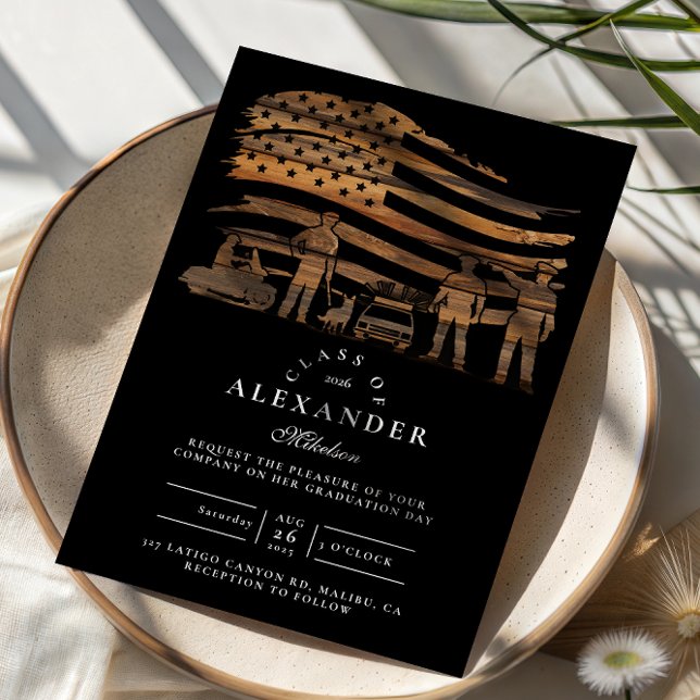 Thin Blue Line Rustic Police Graduation Invitation (Creator Uploaded)