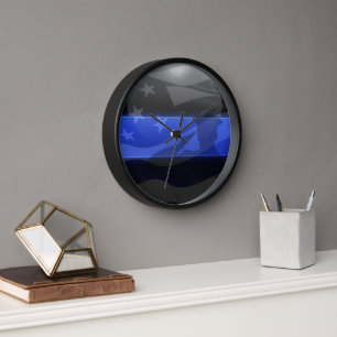 Thin Blue Line Salute Flag  Clock