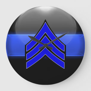 Thin Blue Line Sgt Stripes Whi Trim Rank Insignia Large Clock
