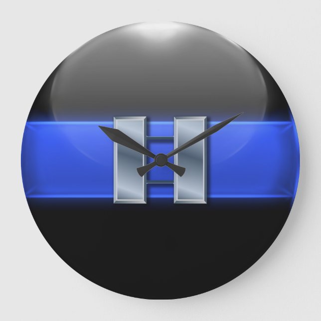 Thin Blue Line - Silver Police Captain Bars Large Clock (Front)