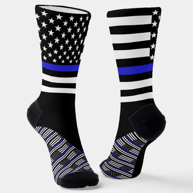 Thin Blue Line Socks, American flag colours, Polic Socks (Angled)