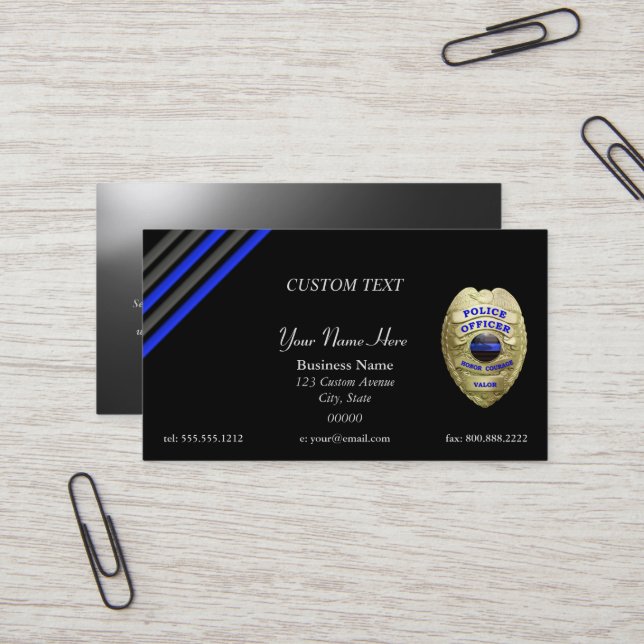 Thin Blue Line Stars and Stripes 4 Badge Options B Business Card (Front/Back In Situ)
