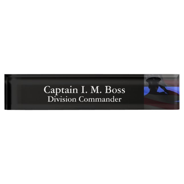 Thin Blue Line - Stars and Stripes Flag Salute Nameplate (Front)