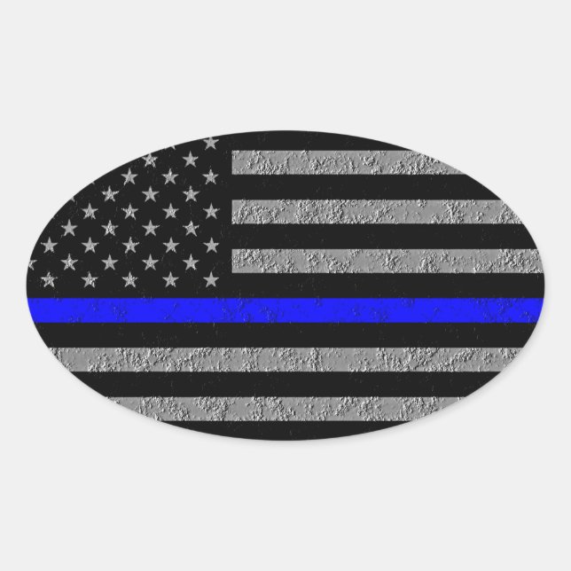 THIN BLUE LINE SUPPORT POLICE OVAL BUMPER STICKER (Front)
