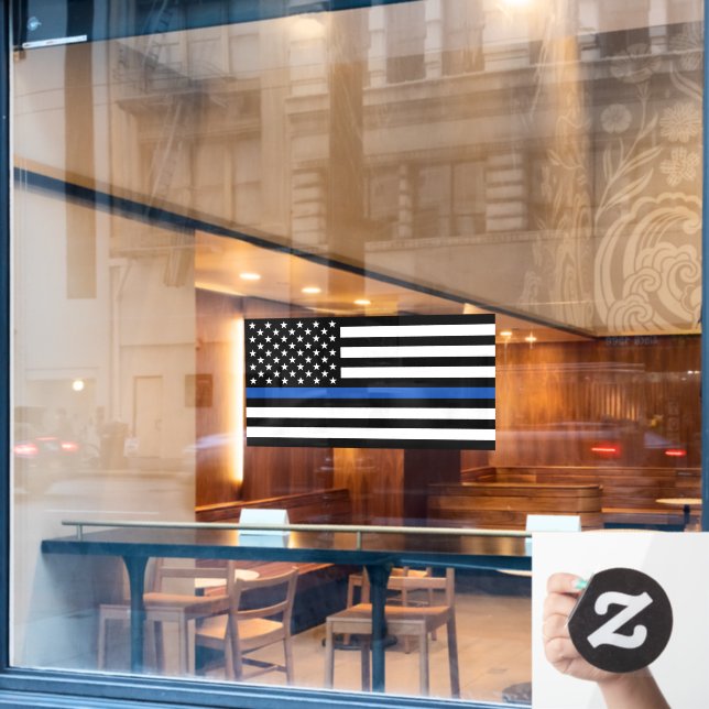 Thin Blue Line Tattered Distressed Flag Window Cli Cling (Cafe Window)