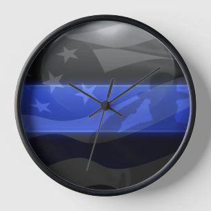 Thin Blue Line Trooper Flag Salute Large Clock