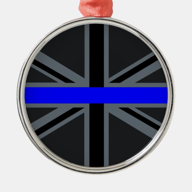 Thin Blue Line Union Jack Graphic Metal Tree Decoration (Front)