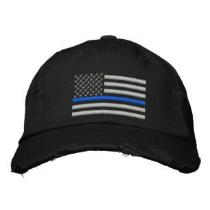 Thin Blue Line US Flag in Silver Embroidered Hat