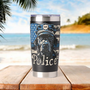 Thin Blue Line US Flag K9 Police Dog Labrador Insulated Tumbler