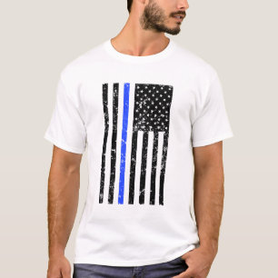 Thin Blue Line - USA Flag - Distressed Police T-Shirt