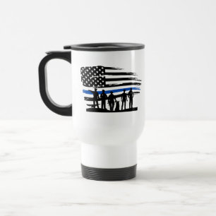 Thin Blue Line, USA Police Support, USA Flag Travel Mug