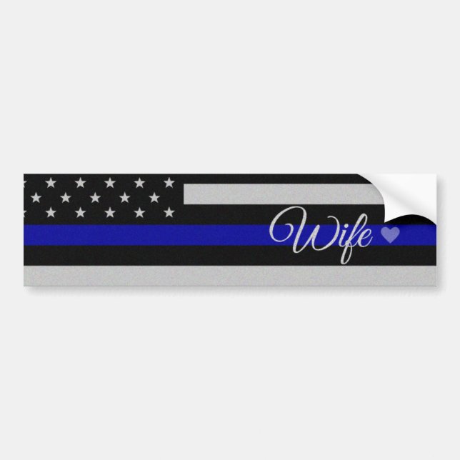 Thin Blue Line Wife Flag Bumper Sticker (Front)