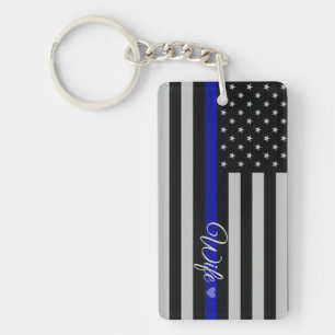 Thin Blue Line Wife Flag Key Ring