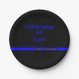 Thin Blue Line With Name Police Retirement Paper Plate