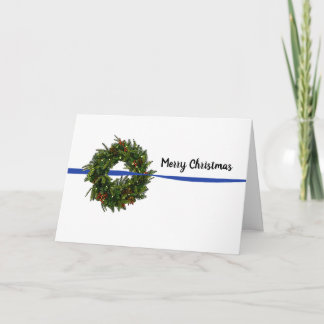 Thin blue line wreath Christmas Card