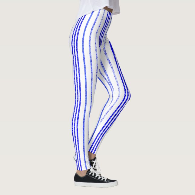 Thin Blue Speckled Vertical Line Pattern Leggings (Right)